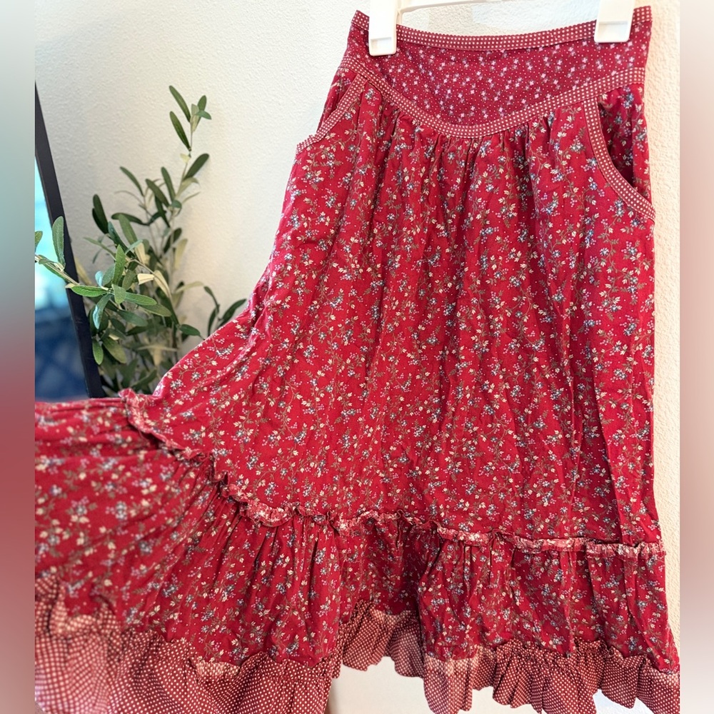Vintage Gunne Sax Red Floral A-Line Skirt - Picture 2 of 6